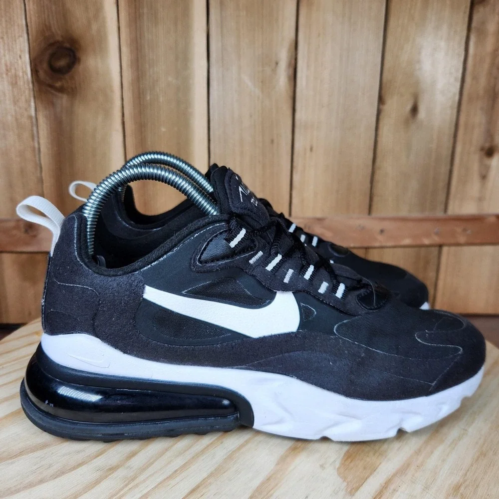 Nike Air‎ Max 270 React Shoes Womens 7.5 Black Mesh Running Sneakers AT6174-004